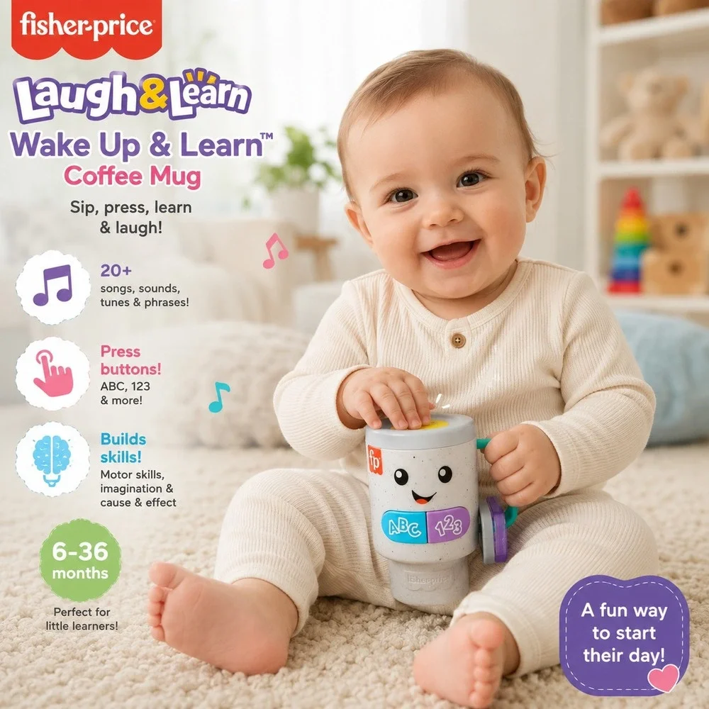 Fisher-Price Laugh & Learn Wake Up & Learn Coffee Mug Baby HRP35 Fisher Price